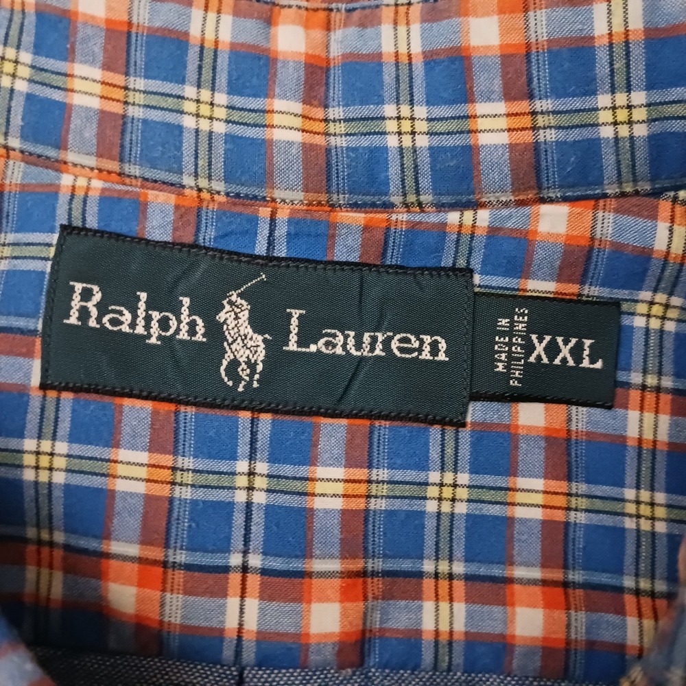 Ralph Lauren Mens XXL Blue Orange Plaid Cotton Long Sleeve Button Down Shirt - Picture 3 of 7